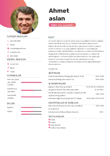 Vinç Operatörü Cv Örnekleri cv indir